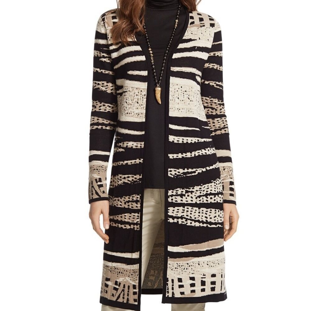 Chico's Analise Tribal Jacquard Cardigan Black and Gold